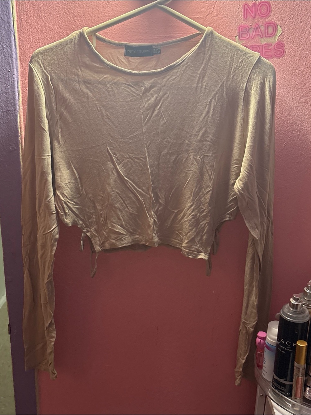 Lightweight Cropped Long-Sleeve Top in Beige